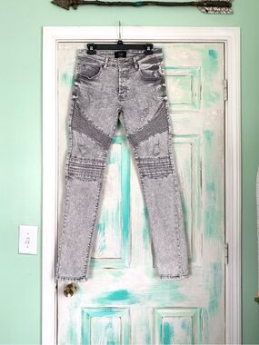 Project X Paris Grey Stone Washed Biker Denim Jeans Size 30